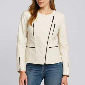 New Banana Republic Ivory White Thick Knit Moto Blazer‎ Jacket